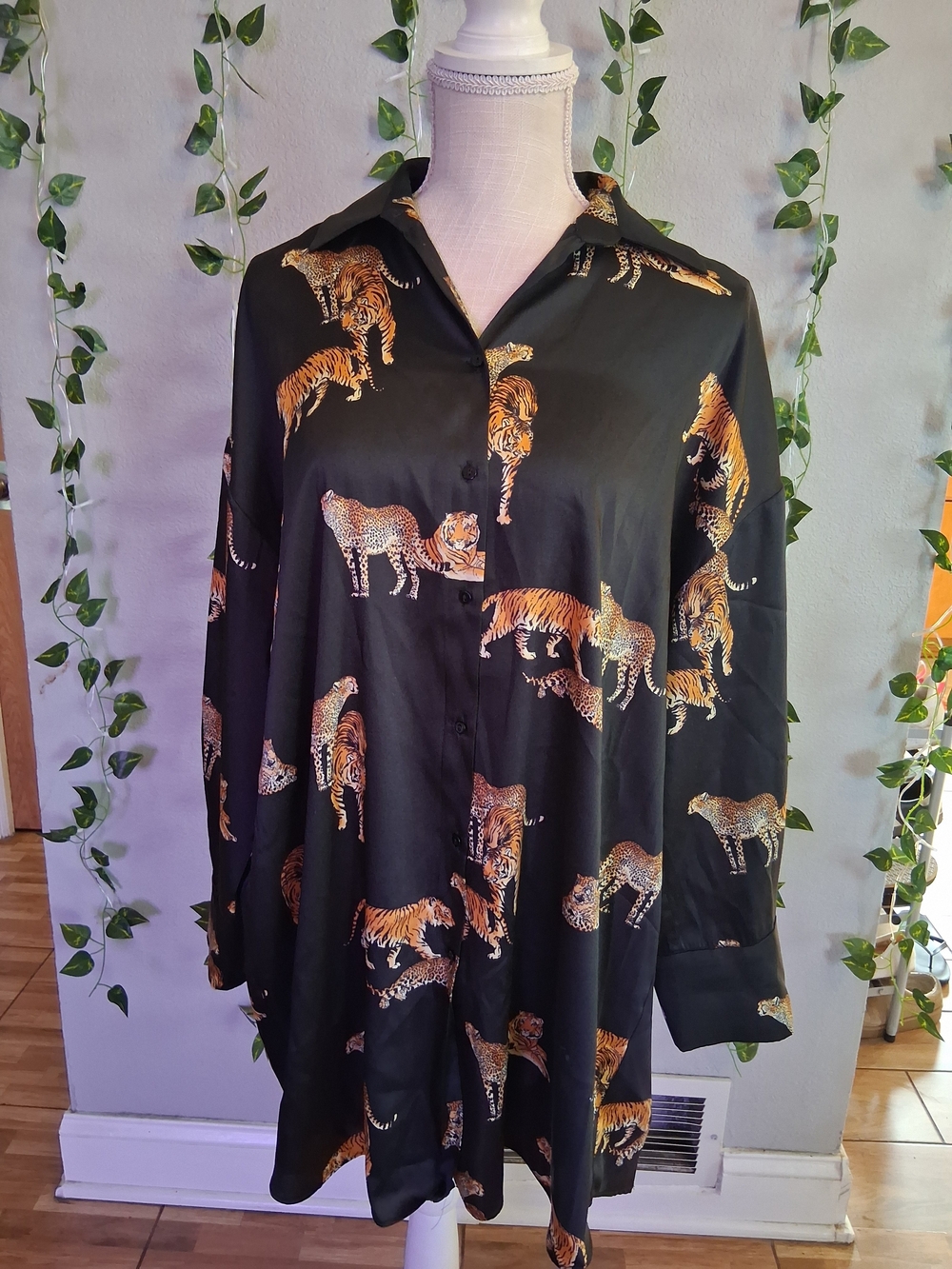 Zara Black Shirt Dress with Orange & Gold Tiger Print